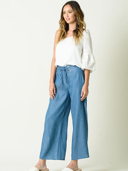 GIANNA LACE UP HIGH WAISTED CULOTTES-DENIM