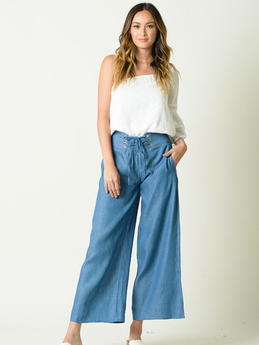 GIANNA LACE UP HIGH WAISTED CULOTTES-DENIM