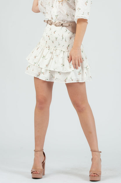 Women's Eyelet Floral Ruffle Mini Skirt