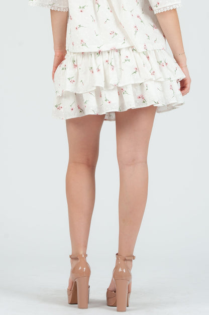 Women's Eyelet Floral Ruffle Mini Skirt