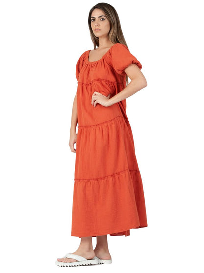 DELILAH GAUZE BOHO MAXI DRESS-BURNT ORANGE