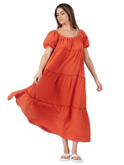 DELILAH GAUZE BOHO MAXI DRESS-BURNT ORANGE