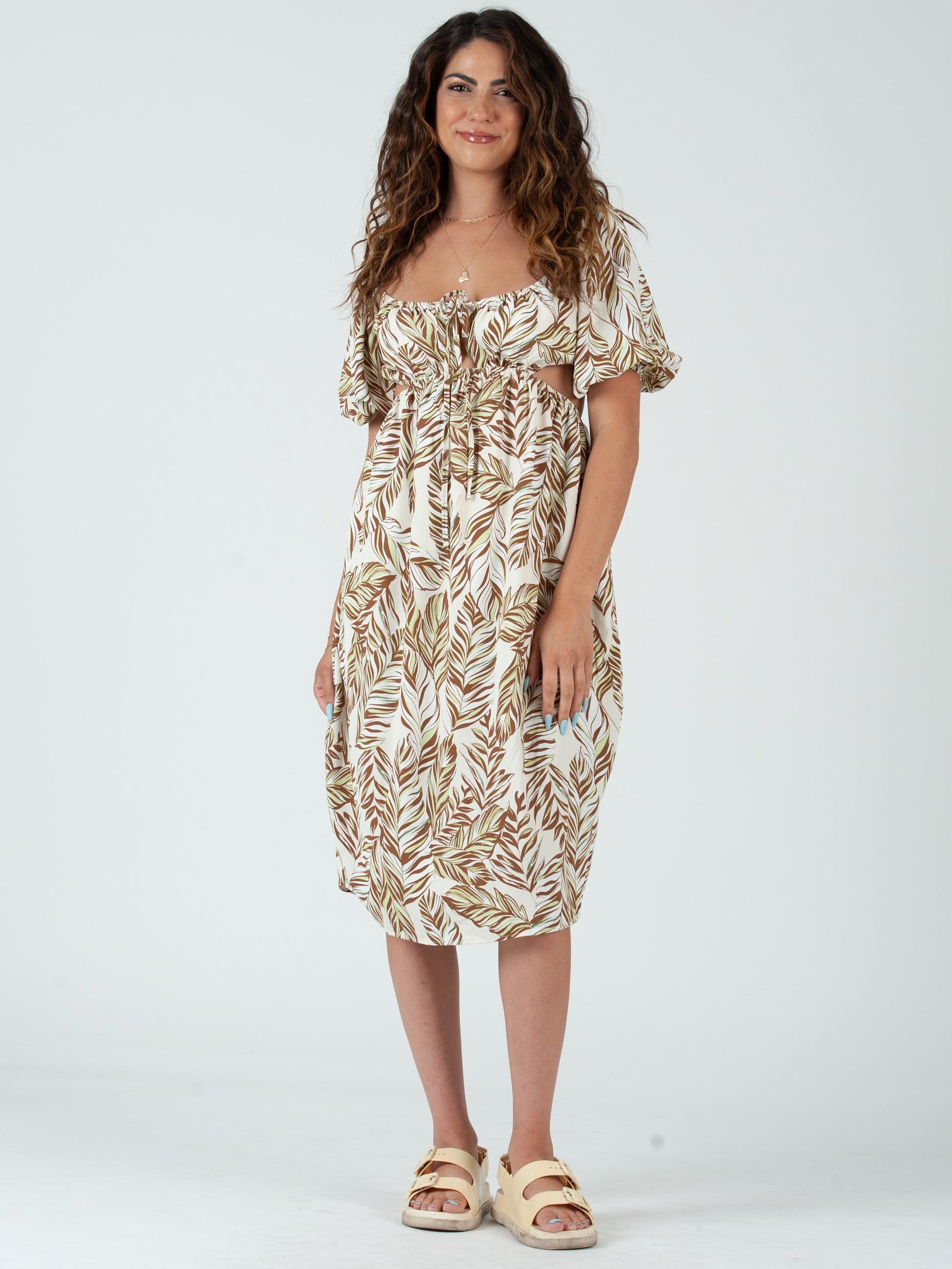 LUISA CUTOUT MIDI DRESS-PALM DESERT Lucca Couture LUISA CUTOUT MIDI DRESS-PALM DESERT Lucca Couture