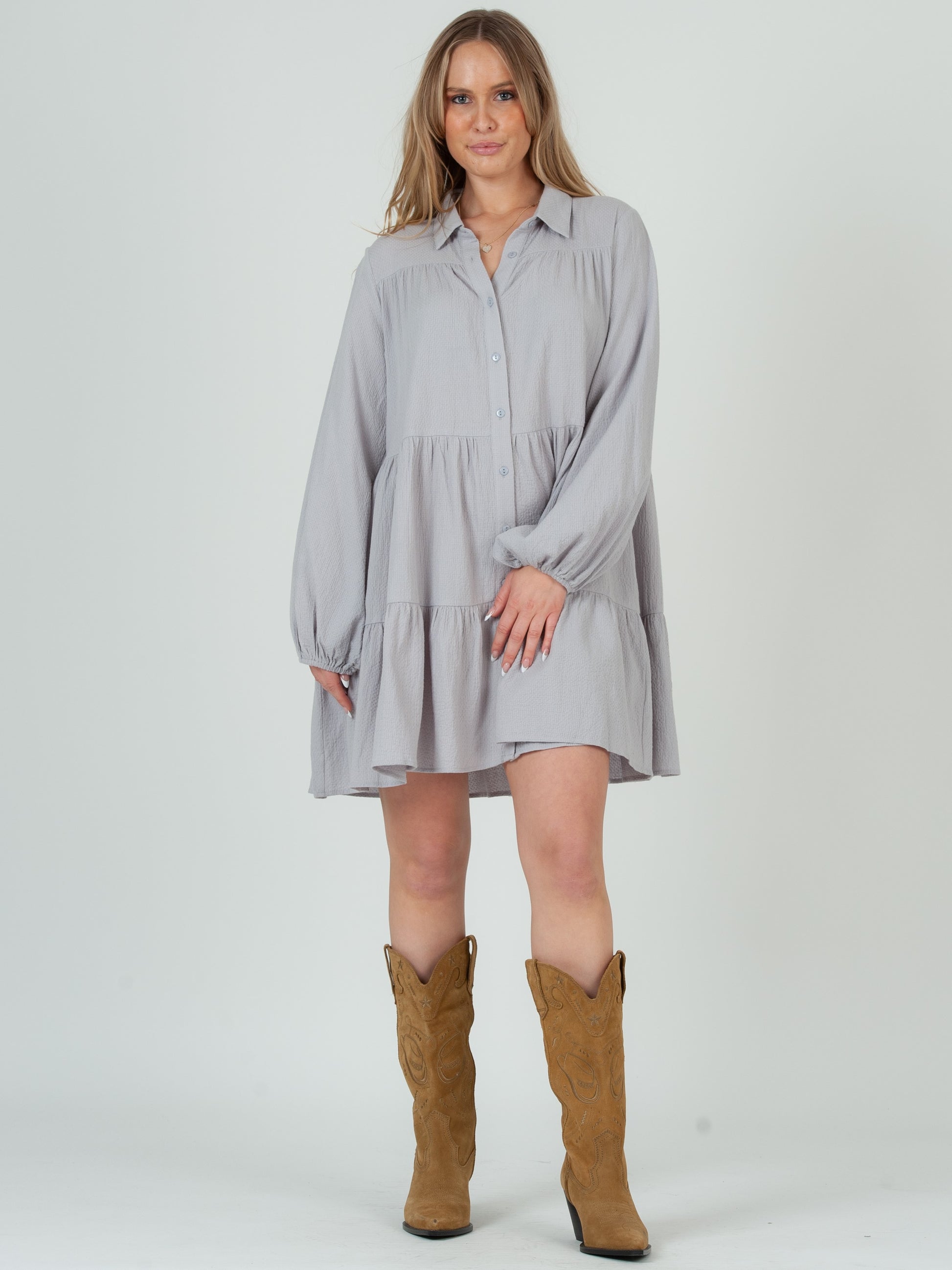 Larissa SHIRTDRESS-DUSTY Grey Xs Larissa SHIRTDRESS-DUSTY Grey Xs