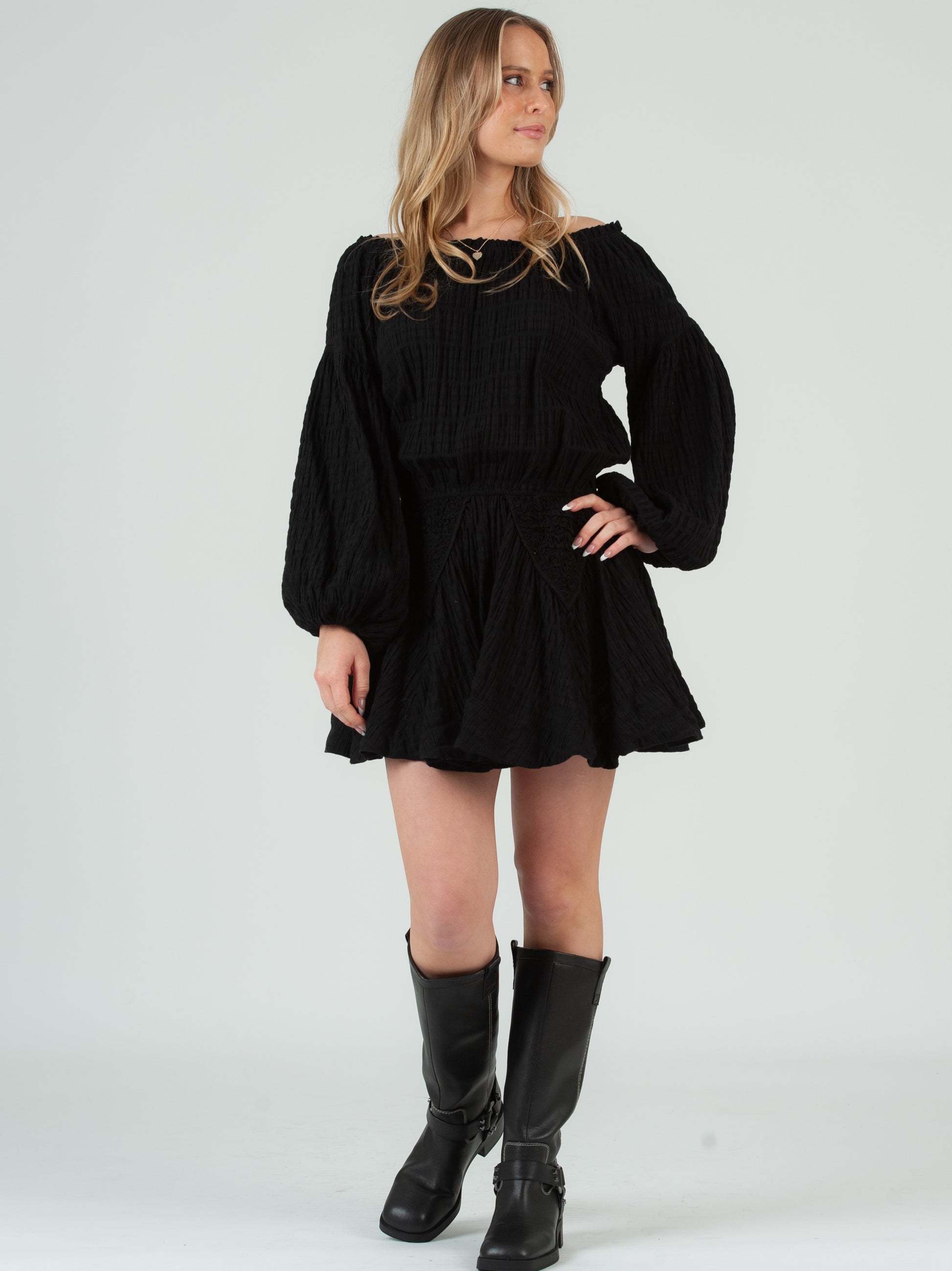 SANDRINE DROP WAIST DRESS-BLACK M SANDRINE DROP WAIST DRESS-BLACK M
