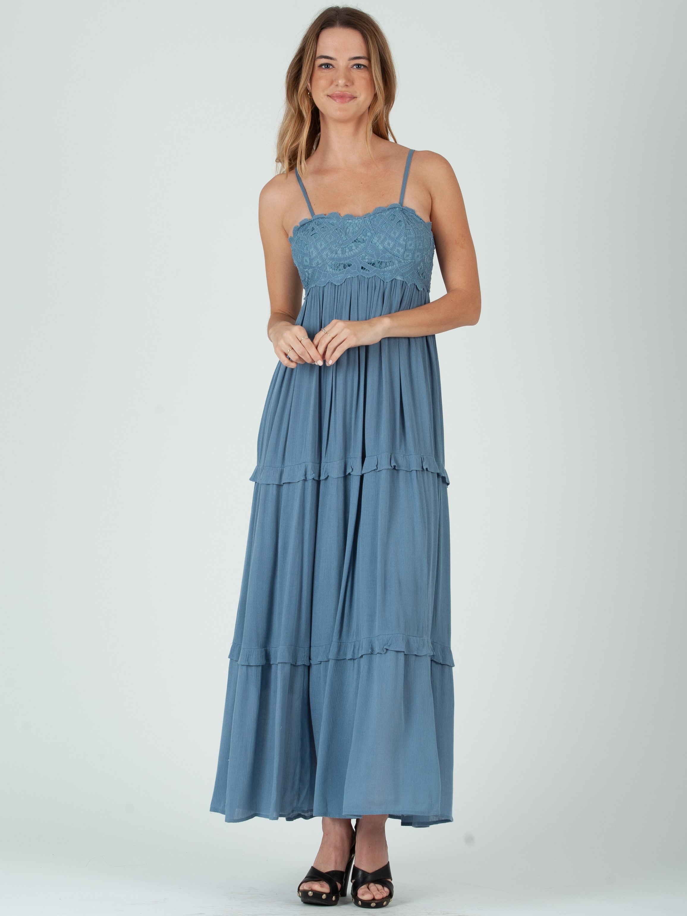 Women’s Lace Overlay Maxi Dress L / Blue Women’s Lace Overlay Maxi Dress L / Blue