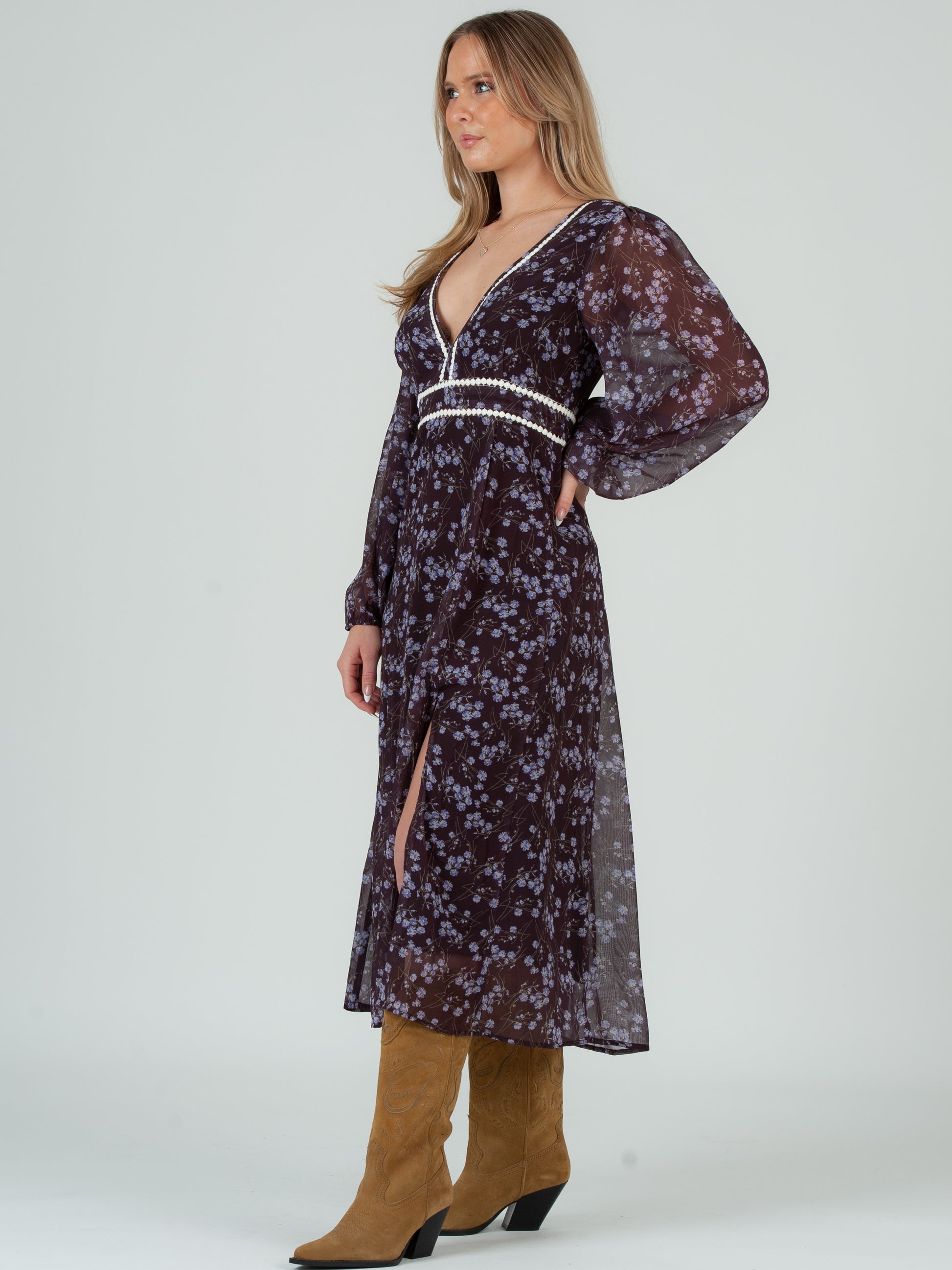 midi prairie dress Winter River Charcoal Stripe Prairie Dress