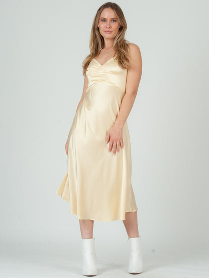 SATEEN MIDI SLIP DRESS-CHIFFON M