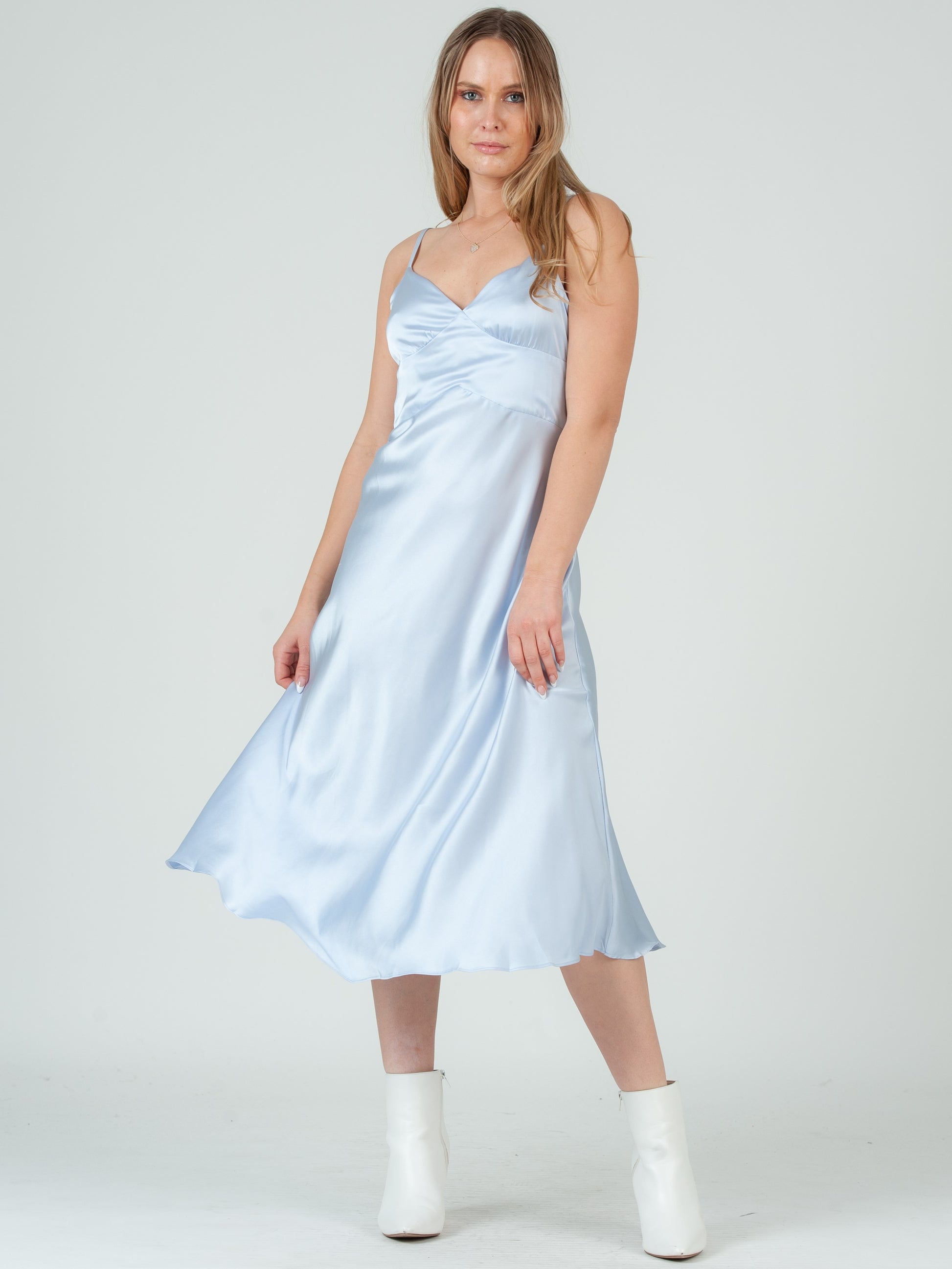 powder blue slip dress PrettyLittleThing Tall Powder Blue Satin Maxi Dress
