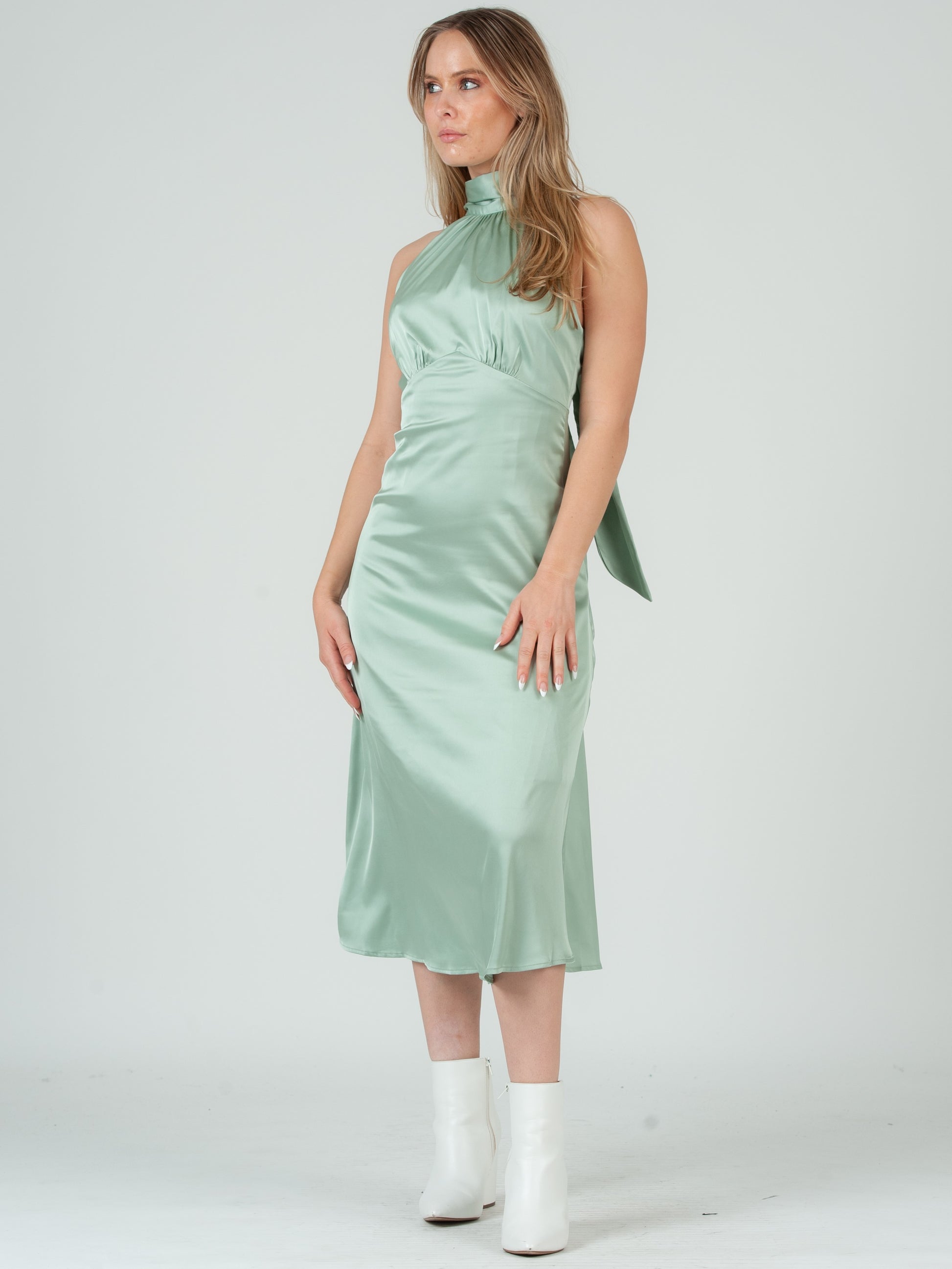 SATIN HALTER MIDI DRESS