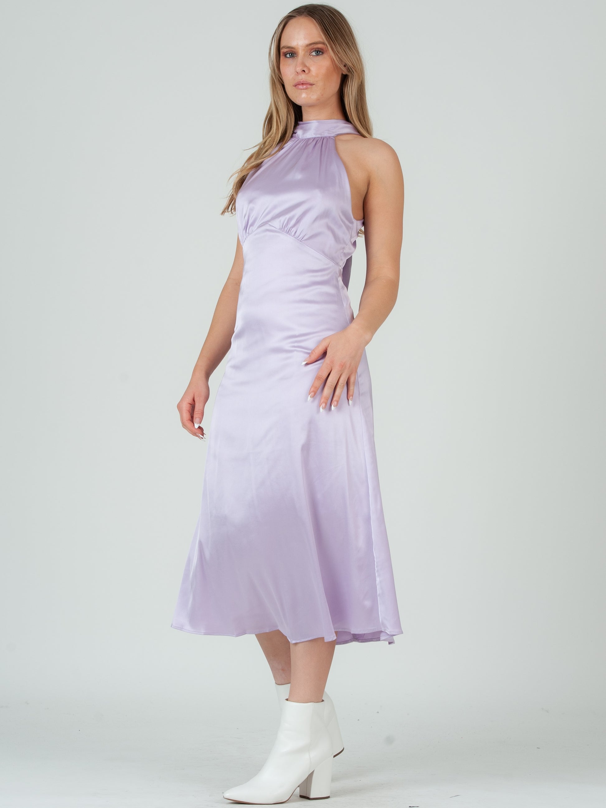 SATIN HALTER MIDI DRESS