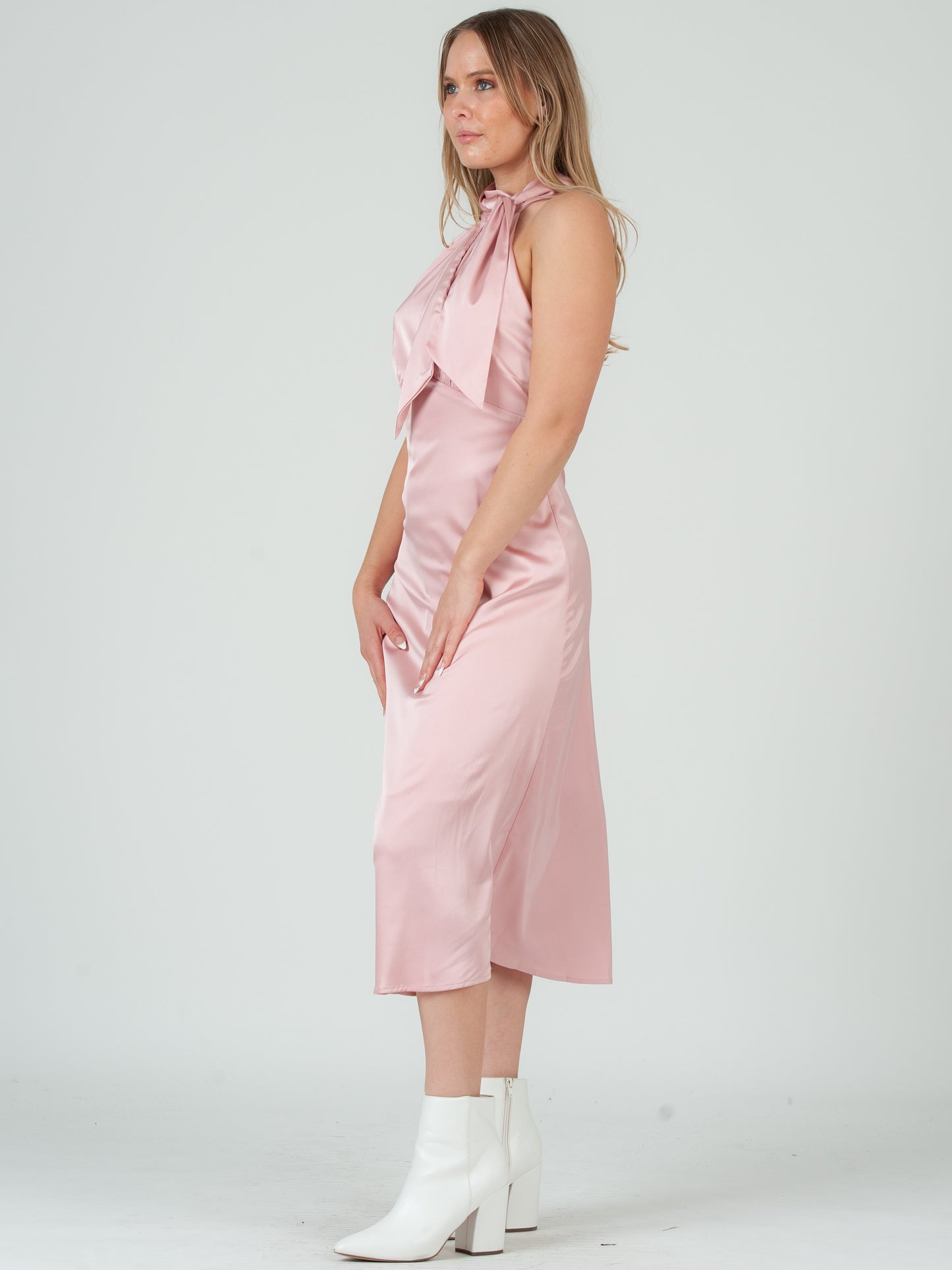 SATIN HALTER MIDI DRESS