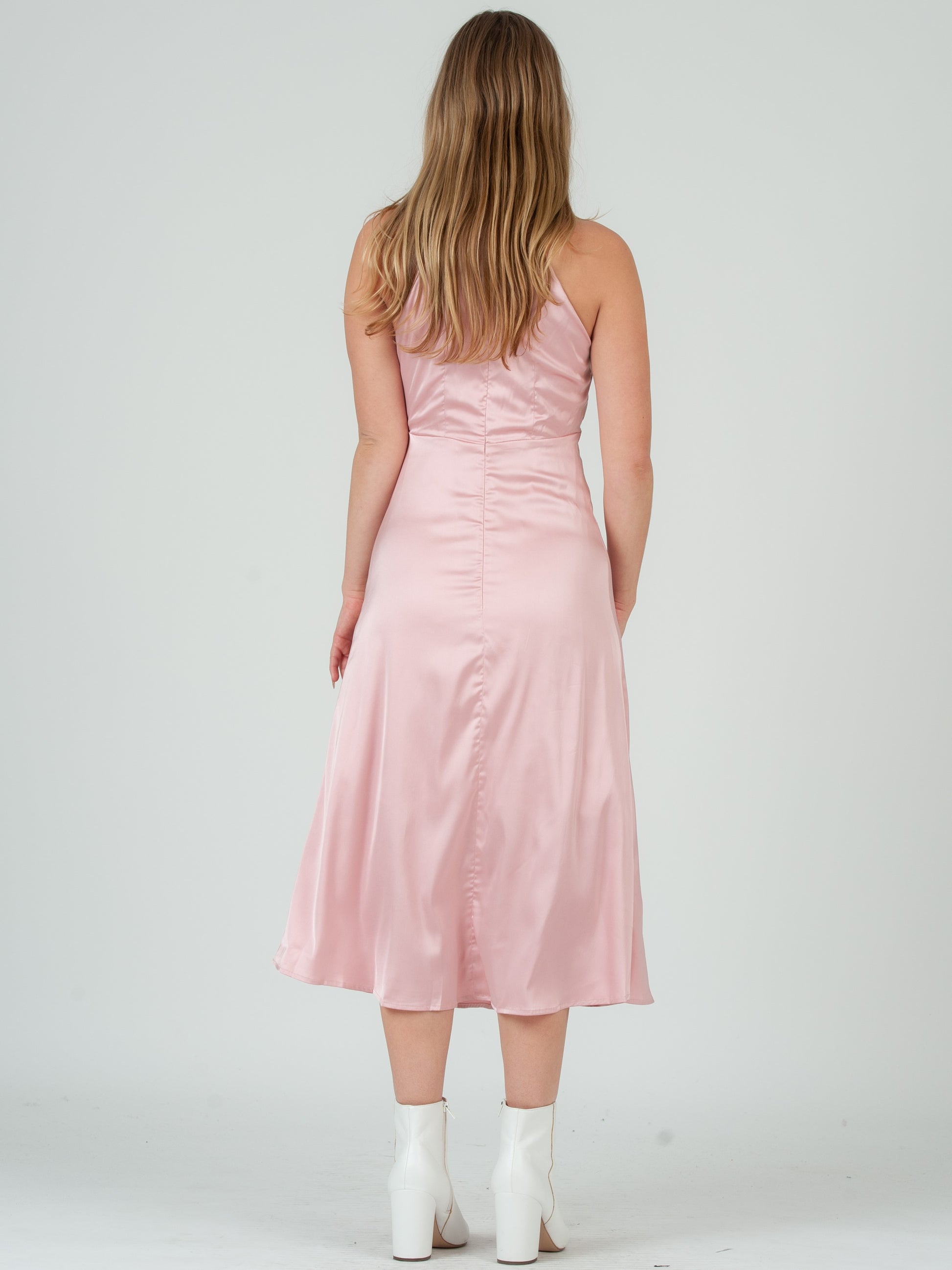 SATIN HALTER MIDI DRESS