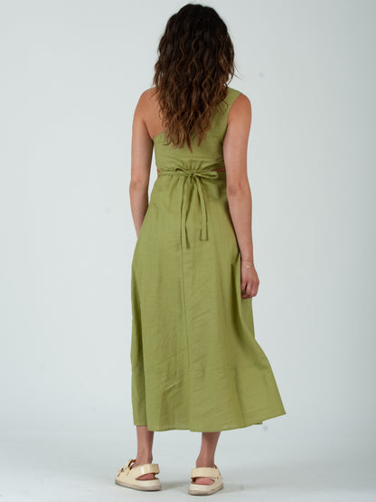 one shoulder linen midi dress Azure One-Shoulder Midi Dress