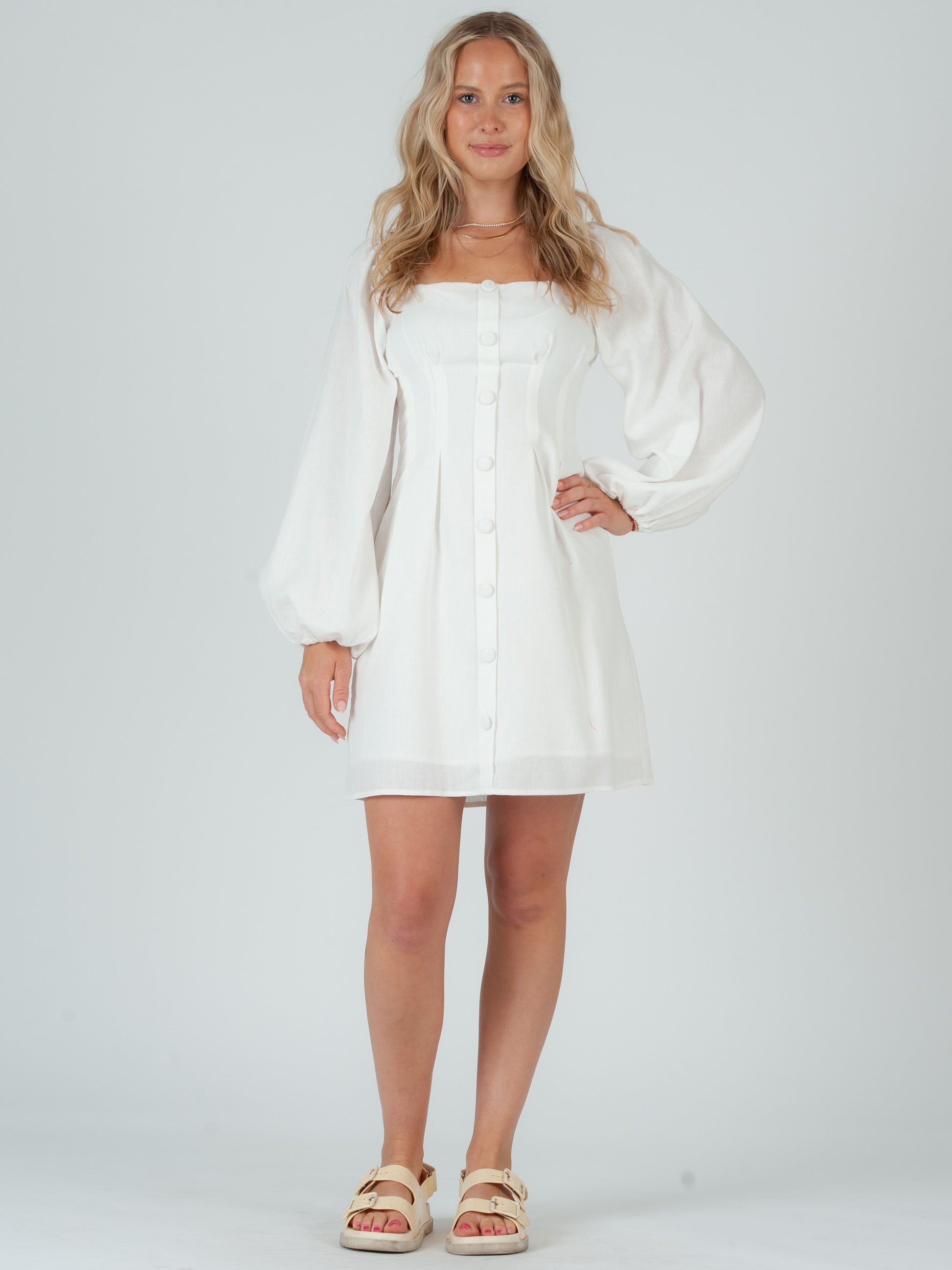 Womens White Linen Button Down Dress XS Womens White Linen Button Down Dress XS
