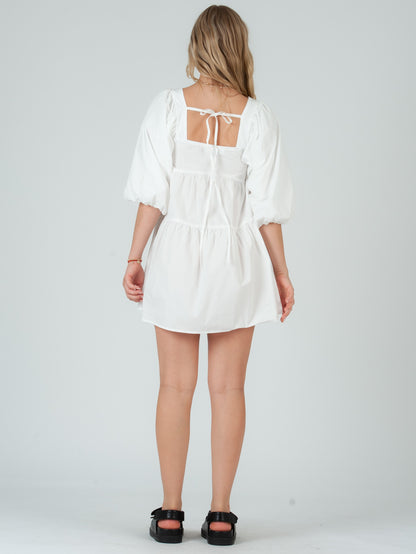 JEANNE BABYDOLL MINI DRESS-WHITE