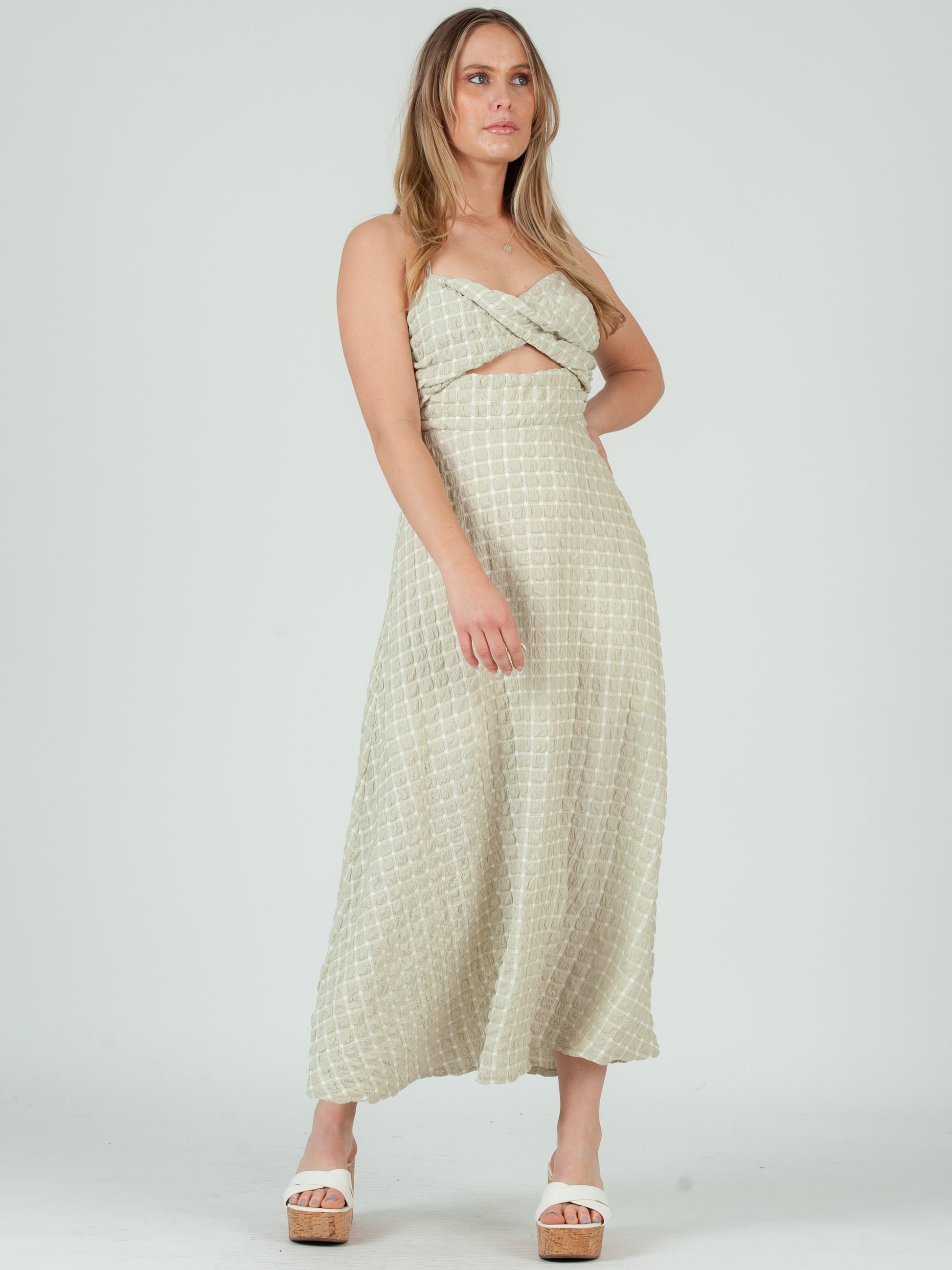 HAILEY GINGHAM CUTOUT DRESS-D. SAGE Lucca Couture HAILEY GINGHAM CUTOUT DRESS-D. SAGE Lucca Couture