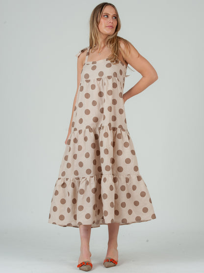 EMMELINE POLKA DOT TIE SHOULDER MAXI DRESS-MOCHA XS EMMELINE POLKA DOT TIE SHOULDER MAXI DRESS-MOCHA XS