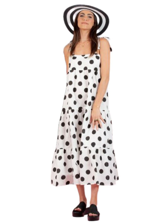 EMMELINE POLKA DOT TIE SHOULDER MAXI DRESS-OREO