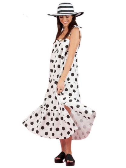 EMMELINE POLKA DOT TIE SHOULDER MAXI DRESS-OREO