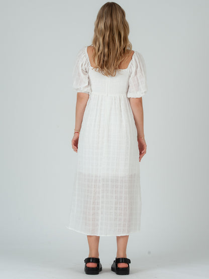 Clara Puff Sleeve Twist Top Midi DRESS-Cotton L Clara Puff Sleeve Twist Top Midi DRESS-Cotton L
