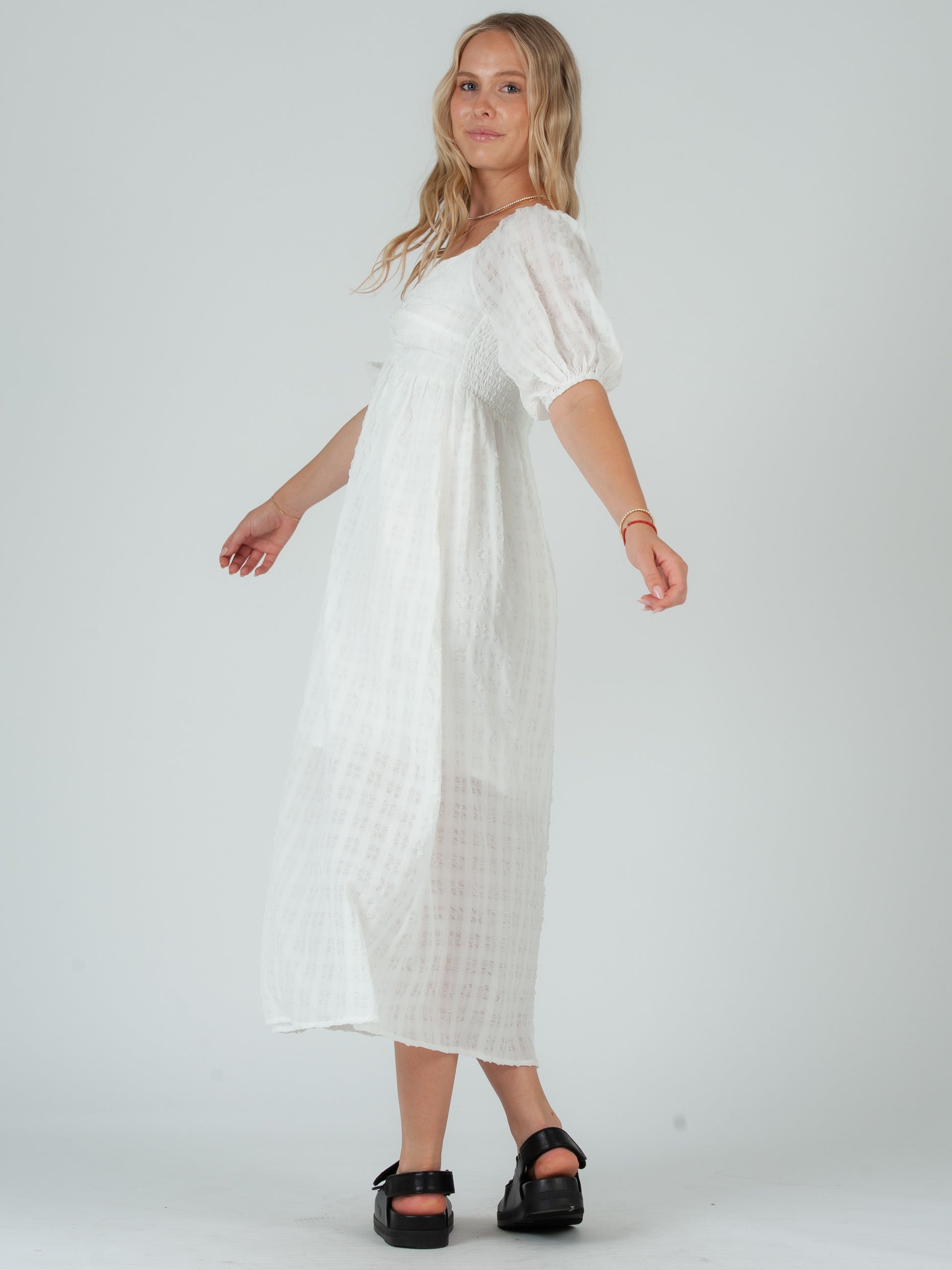 CLARA PUFF SLEEVE TWIST TOP MIDI DRESS-COTTON Lucca Couture CLARA PUFF SLEEVE TWIST TOP MIDI DRESS-COTTON Lucca Couture