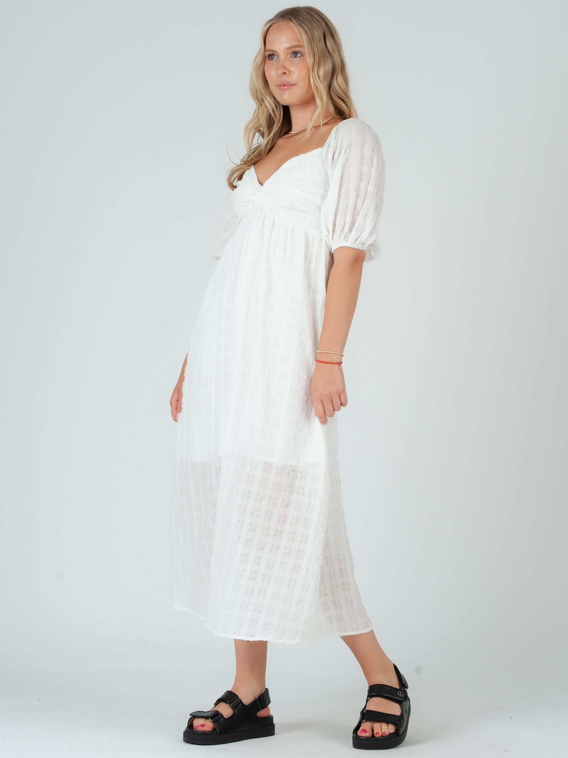 Clara Puff Sleeve Twist Top Midi DRESS-Cotton L Clara Puff Sleeve Twist Top Midi DRESS-Cotton L