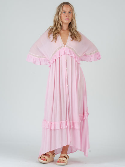 ESTELLE BOHO RUFFLE DRESS-PINK – Lucca Couture