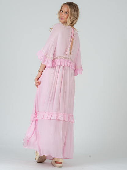 pink boho dress ESTELLE BOHO RUFFLE DRESS-PINK – Lucca Couture