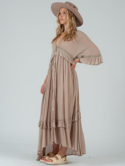 ESTELLE BOHO RUFFLE DRESS-SAND Lucca Couture ESTELLE BOHO RUFFLE DRESS-SAND Lucca Couture