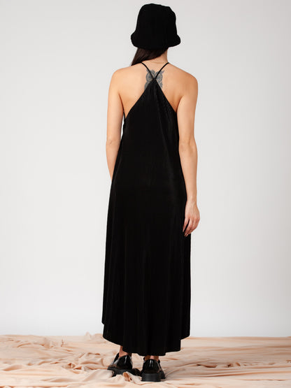 Women's Pleated Maxi Satin Dress
