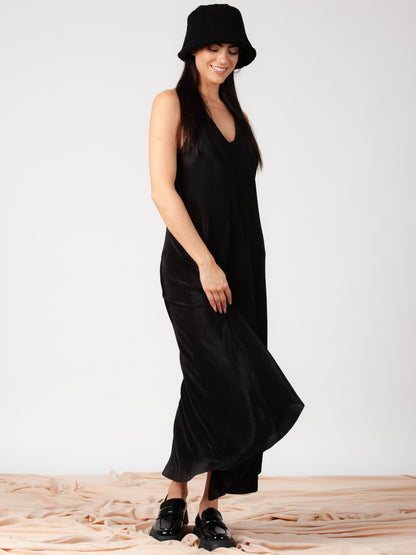 Women's Pleated Maxi Satin Dress