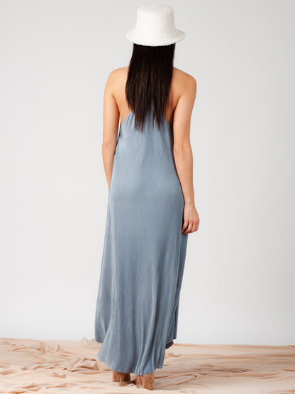 Women's Pleated Maxi Satin Dress