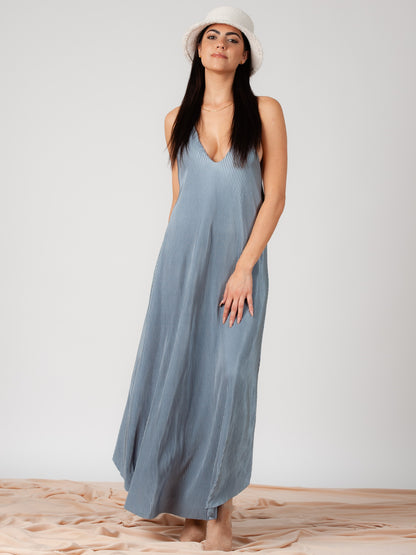 Women's Pleated Maxi Satin Dress