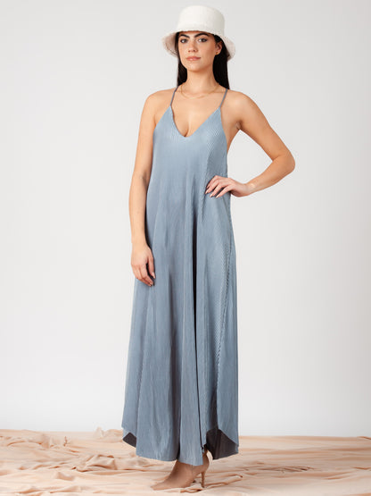 Women's Pleated Maxi Satin Dress