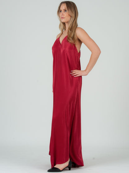 Women's Pleated Maxi Satin Dress