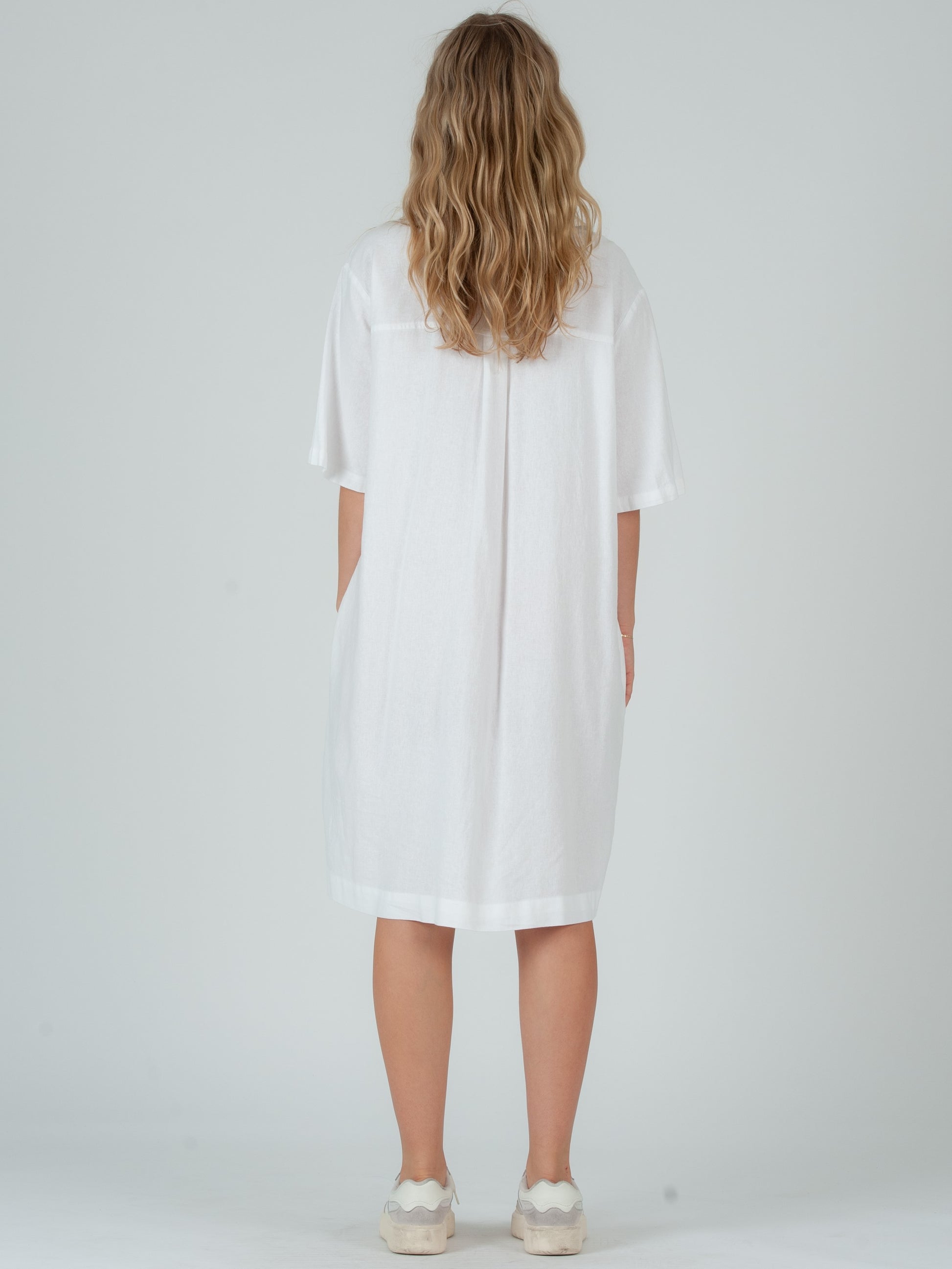 cotton button up dress Women's White Linen button up dress-cotton – Lucca Couture