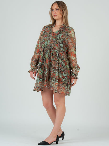 Women's Olive Floral Babydoll Dress