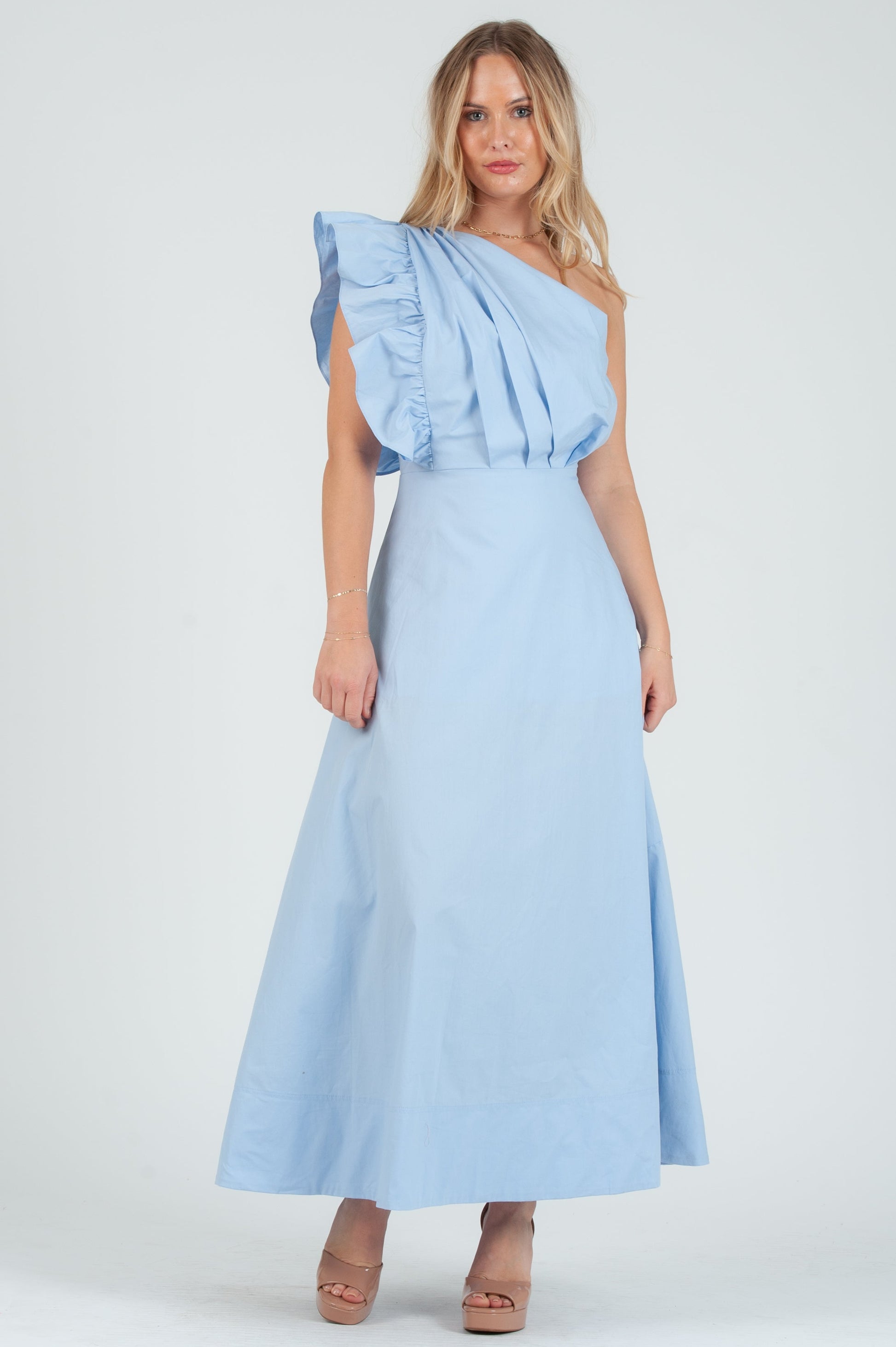 Women's Poplin One Shoulder Midi Dress M Women's Poplin One Shoulder Midi Dress M