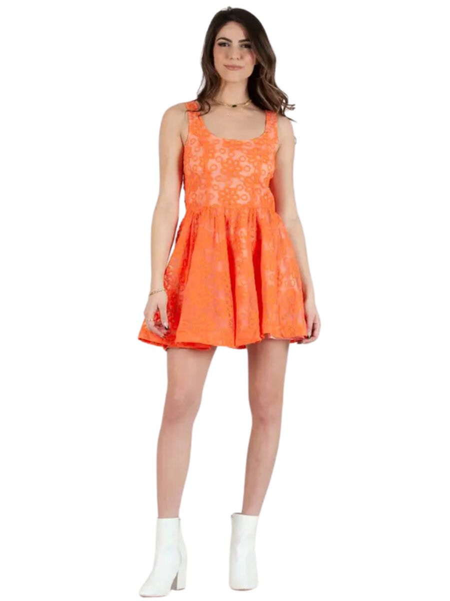 DYLAN OVERLAY EMBROIDERED DRESS-CORAL