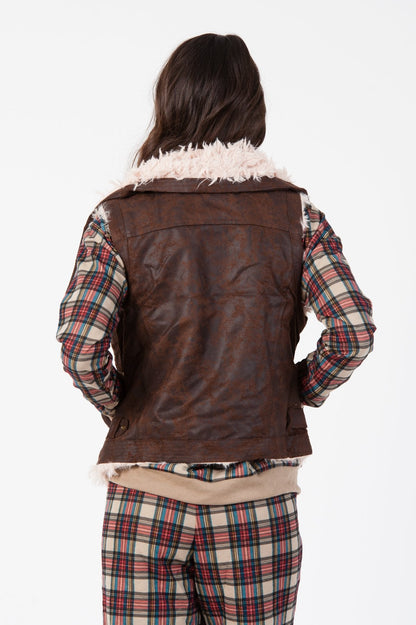 QUILTED JOGGER PANT-TAN RED PLAID