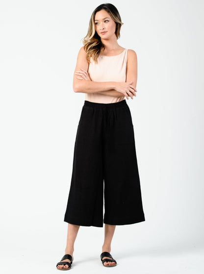 FRIDA ELASTIC WAIST PANT-BLACK LINEN