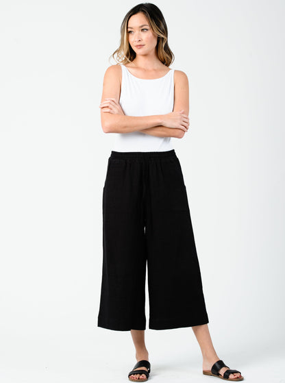 FRIDA ELASTIC WAIST PANT-BLACK LINEN