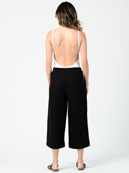 FRIDA ELASTIC WAIST PANT-BLACK LINEN