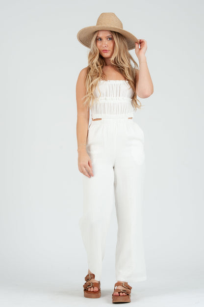 Women's White Gauze Jumpsuit