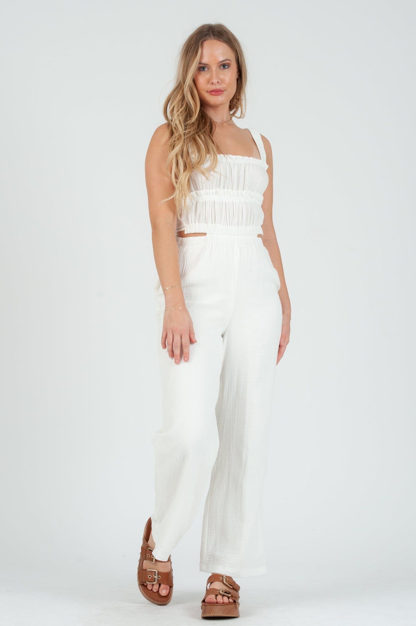 Women's White Gauze Jumpsuit