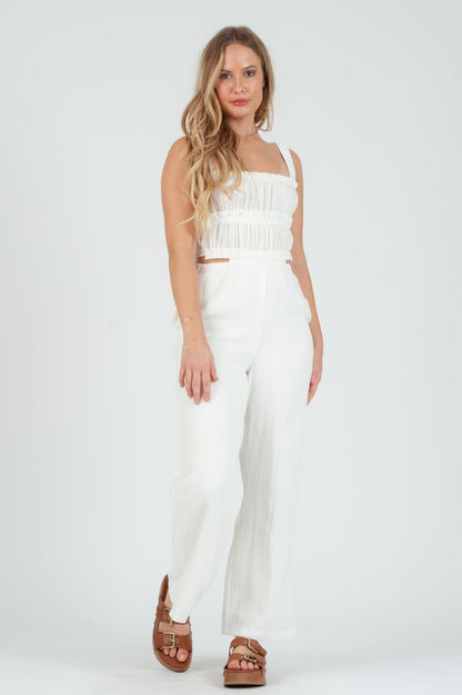 Women's White Gauze Jumpsuit
