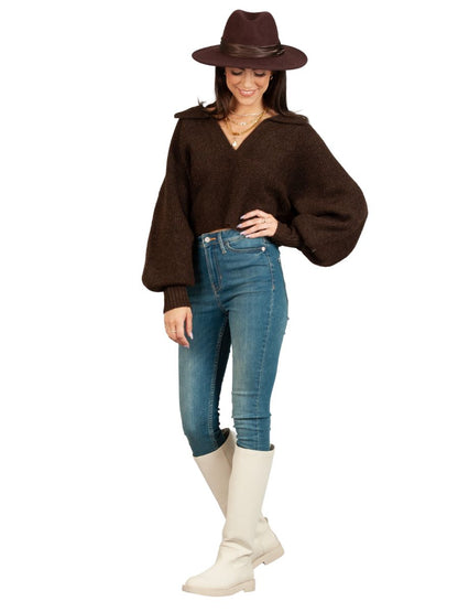 AMINA PULLOVER COLLAR SWEATER-BROWN