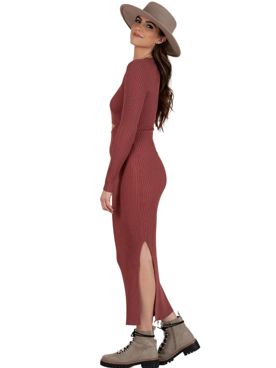 AMELIE MIDRIFF CUTOUT SWEATER DRESS-CLAY
