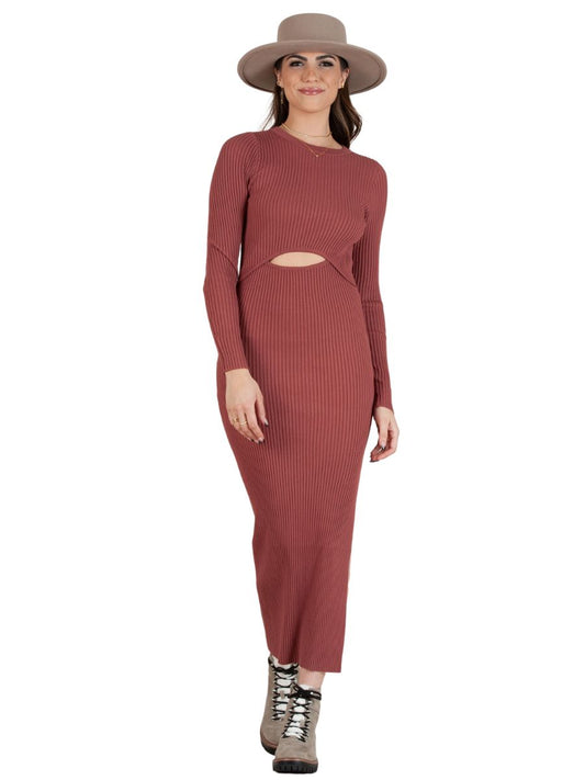 AMELIE MIDRIFF CUTOUT SWEATER DRESS-CLAY